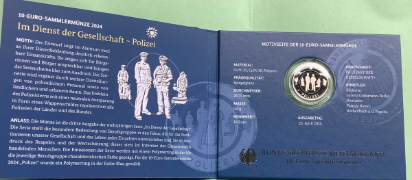 Deutschland 5x 10 Euro 2024 Polizei Sondermünzen Komplettsatz ADFGJ Proof