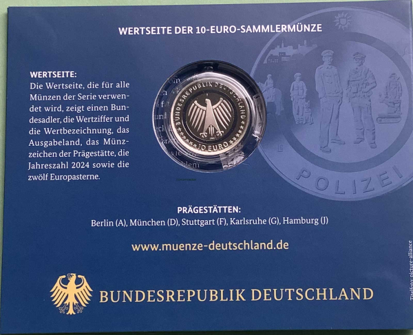 Deutschland 10 Euro 2024 Polizei Sondermünzen D (München) Proof