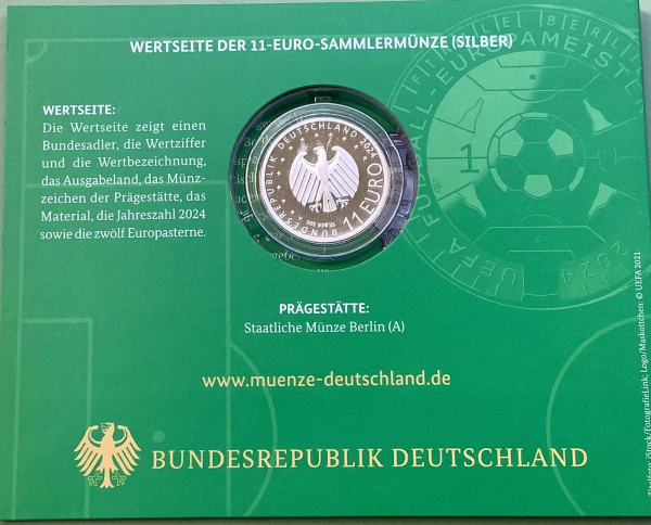Deutschland 11 Euro 2024 Fußball-Europameisterschaft Silber-Sondermünzen