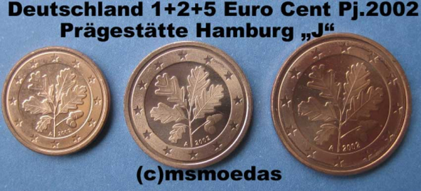 Deutschland 1+2+5 Euro-Cent 2002 (J) Hamburg