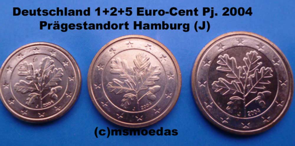 Deutschland 1+2+5 Euro-Cent 2004 (J) Hamburg