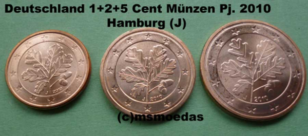 Deutschland 1+2+5 Euro-Cent 2010 (J) Hamburg