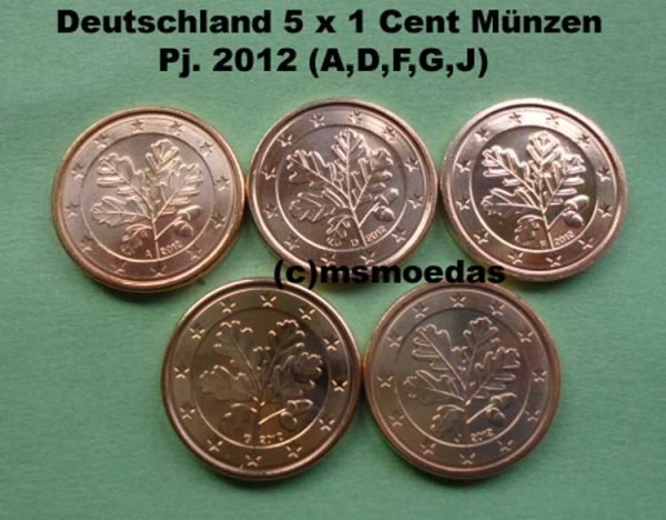 Deutschland 5 x 1 Euro-Cent 2012 (A,D,F,G,J)