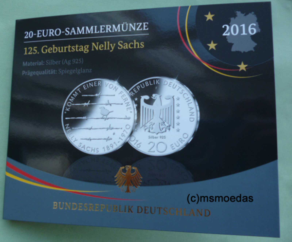 Deutschland 20 Euro Sondermünze 2016 Nelly Sachs PP