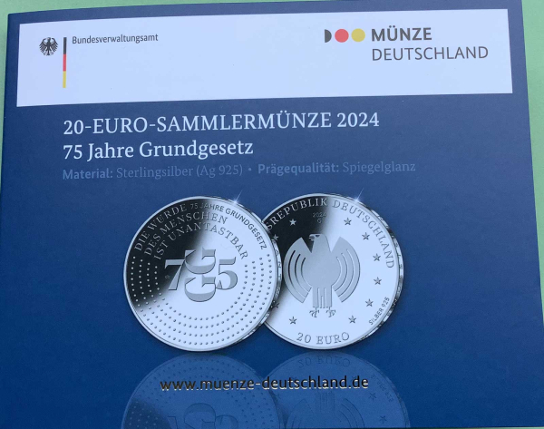 Deutschland 20 Euro Silber Sondermünze 2024 Grundgesetz PP