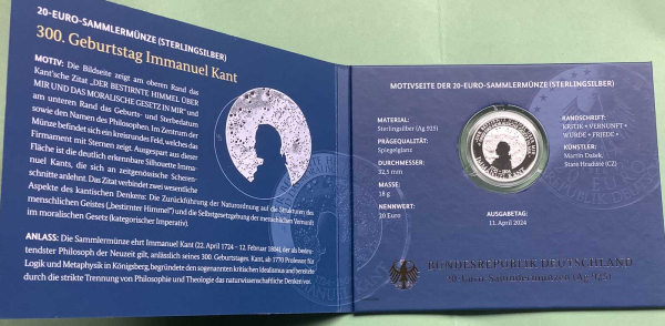 Deutschland 20 Euro Silber Sondermünze 2024 Immanuel Kant PP