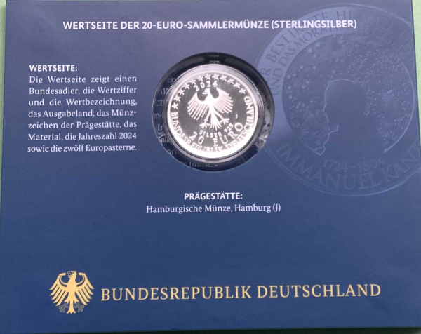 Deutschland 20 Euro Silber Sondermünze 2024 Immanuel Kant PP