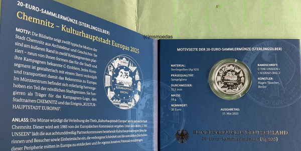 Deutschland 20 Euro Silber Sondermünze 2025 Chemnitz PP