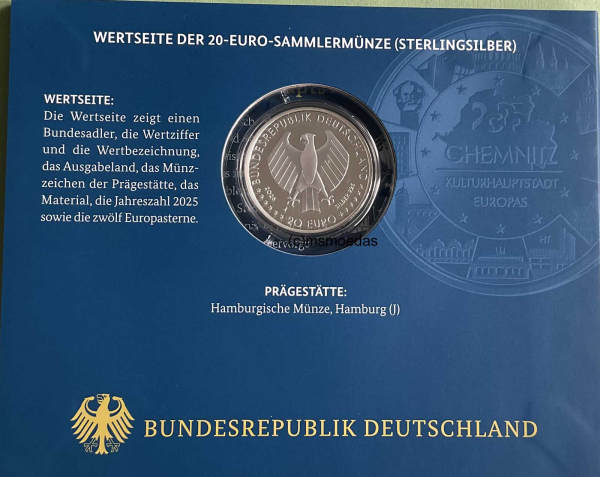 Deutschland 20 Euro Silber Sondermünze 2025 Chemnitz PP