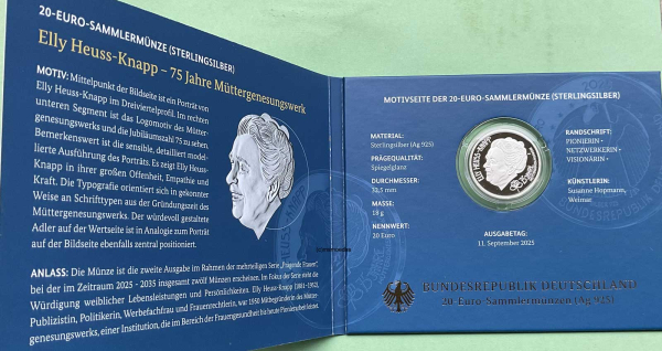 Deutschland 20 Euro Silber Sondermünze 2025 Müttergenesungswerk PP