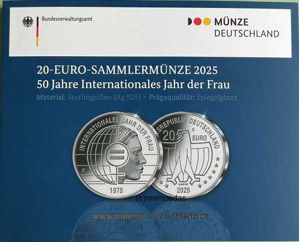 Deutschland 20 Euro Silber Sondermünze 2025 Jahr der Frau (G)