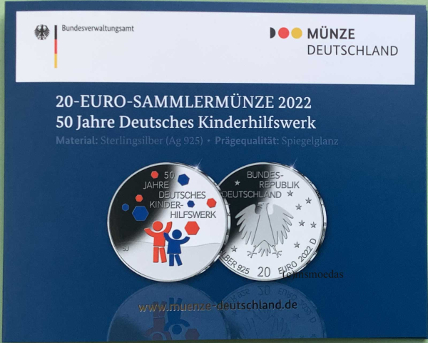 Deutschland 20 Euro Silber Sondermünze 2022 Kinderhilfswerk PP