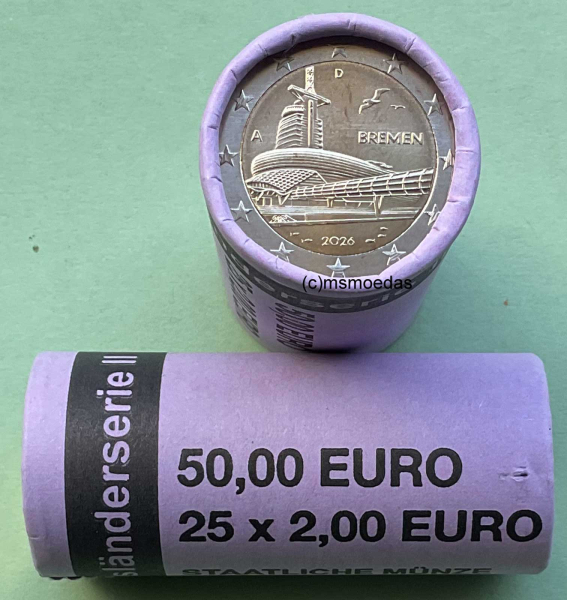 Deutschland 2 Euro Rolle Gedenkmünzen 2026 Bremen Bremerhaven (A) Berlin