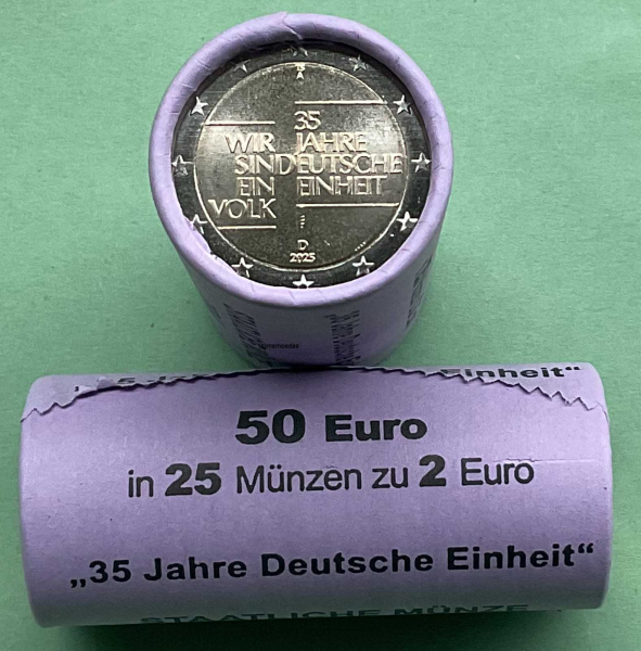 Deutschland 2 Euro Rolle Gedenkmünzen 2025 Deutsche Einheit (J) Hamburg