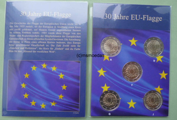 Deutschland 5 x 2 Euro Gedenkmünzen 2015 Europaflagge (A,D,F,G,J) Münzkarte