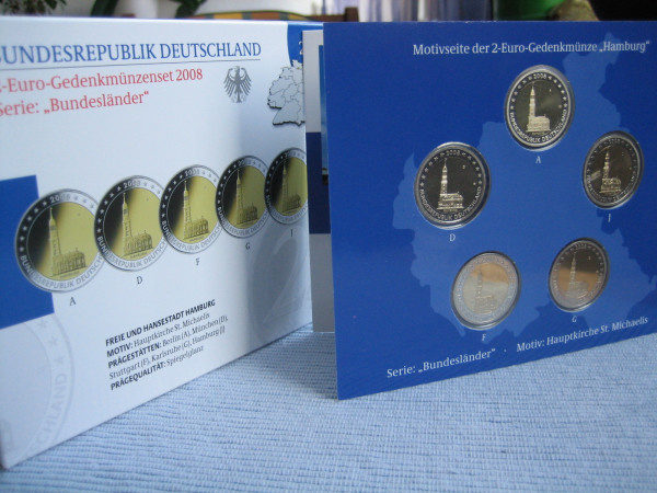 Deutschland 2 Euro Blister 2008 Michel (A,D,F,G,J) Spiegelglanz
