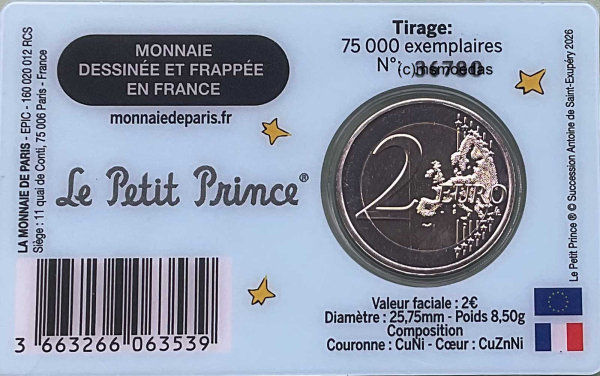 Frankreich 2 Euro CoinCard 2026 Der kleine Prinz Flugzeug Gedenkmünze