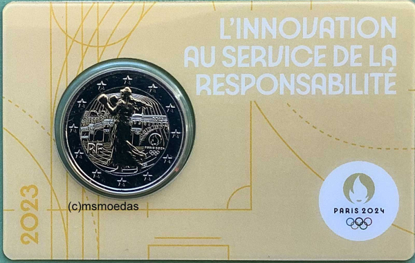 Frankreich 2 Euro CoinCard 2023 Olympische Spiele Paris 2024 Gedenkmünze Nr. 3 (gelb) Faustkampf