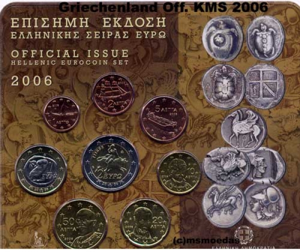 Griechenland Offizieller Kursmünzensatz 2006 (1 Cent bis 2 Euro) Stempelglanz