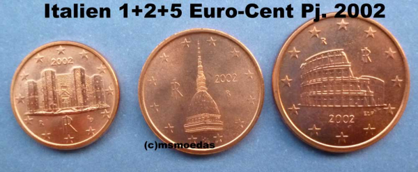 Italien 1+2+5 Euro-Cent Münzen 2002