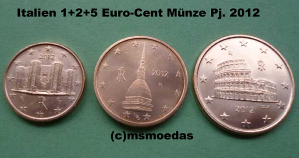 Italien 1+2+5 Euro-Cent Münzen 2012