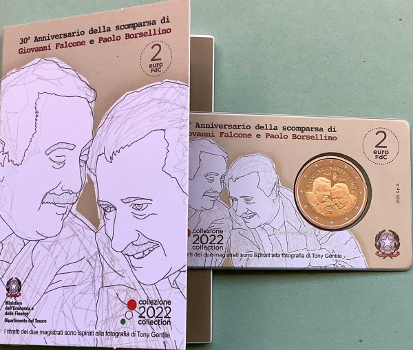 Italien 2 Euro CoinCard 2022 Falcone + Borsellino Gedenkmünze FDC