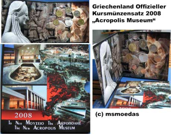 Griechenland Offizieller Kursmünzensatz 2008 (1 Cent bis 2 Euro + 10 Euro) Akropolis Stempelglanz
