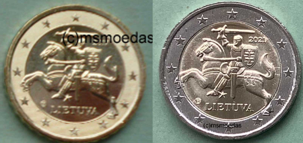 Litauen 2 Euromünzen 2021 (10 Cent, 2 Euro)