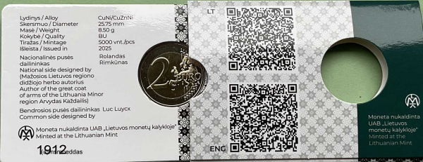 Litauen 2 Euro CoinCard 2025 Mazoji Lietuva Gedenkmünze