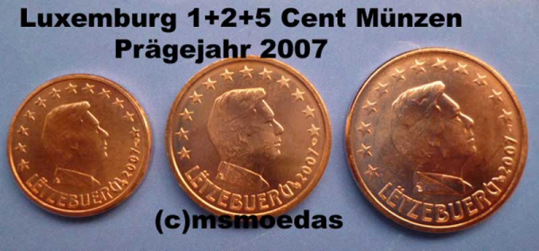 Luxemburg 1+2+5 Euro-Cent Münzen 2007