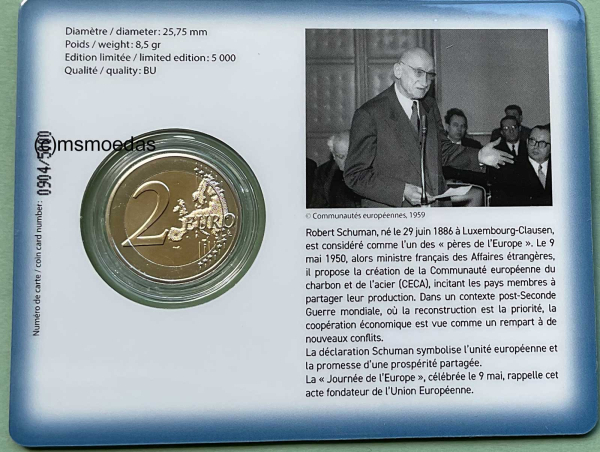 Luxemburg 2 Euro CoinCard 2025 Schuman Erklärung Gedenkmünze