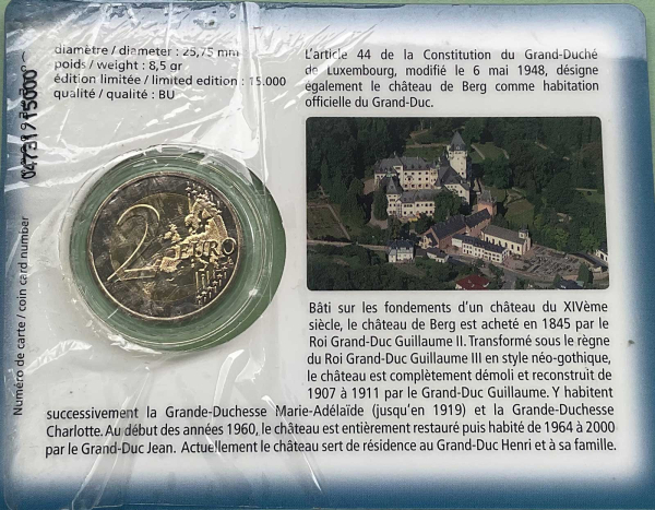 Luxemburg 2 Euro CoinCard 2008 Château de Berg Folie Rückseite beachten