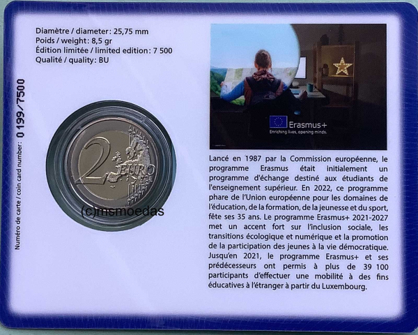 Luxemburg 2 Euro CoinCard 2022 Erasmus-Programm Münzzeichen MdP