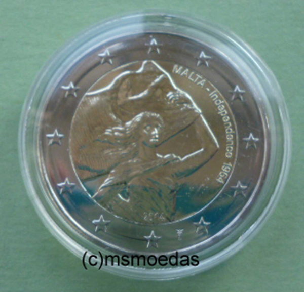 Malta 2 Euro Gedenkmünze 2014 Unabhängigkeit (Kapsel, aus BU KMS) Münzzeichen