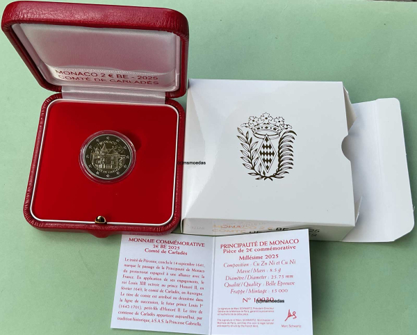 Monaco 2 Euro Gedenkmünze 2025 Carlades Proof PP Etui