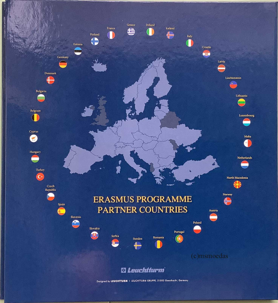 23 x 2 Euro Gedenkmünzen 2022 Erasmus-Programm im Münzalbum Presso