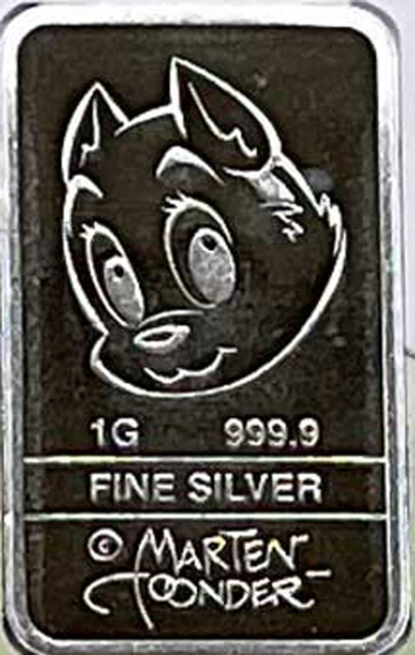 Niederlande 2025 Tom Poes 1 Gramm Silberbarren in Münzkarte