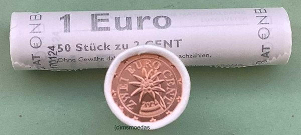 Oesterreich 2 Cent Rolle 2024 Euromünzen