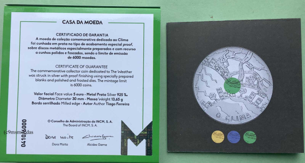 Portugal 5 Euro Sondermünze 2022 Das Klima Proof coloriert - grün