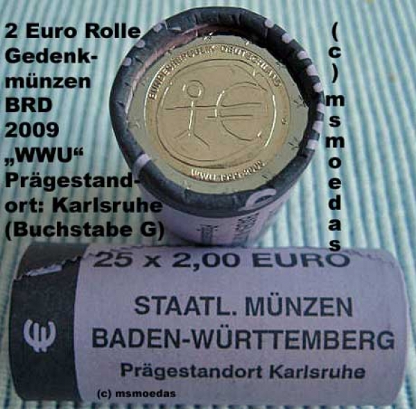 Deutschland 2 Euro Rolle Gedenkmünzen 2009 WWU EMU (G) Karlsruhe