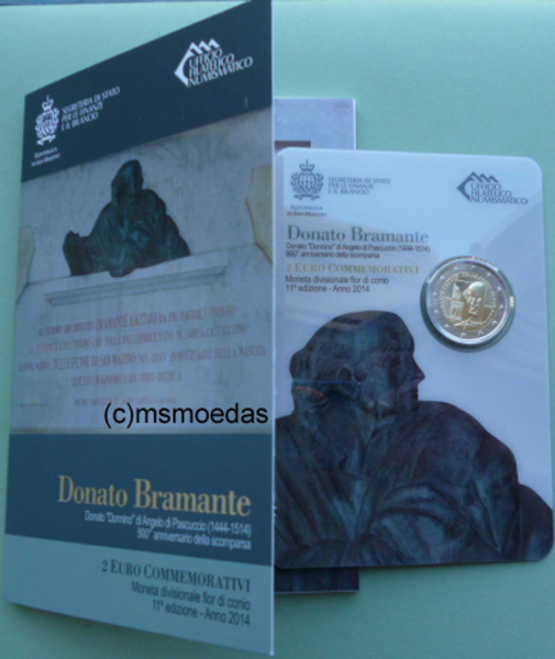 San Marino 2 Euro Blister Gedenkmünze 2014 Donato Bramante FDC