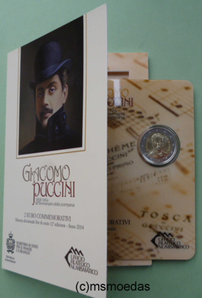 San Marino 2 Euro Blister Gedenkmünze 2014 Puccini FDC
