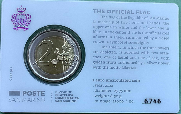 San Marino 2 Euro CoinCard Kursmünze 2024 Flagge