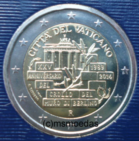 Vatikan 2 Euro Gedenkmünze 2014 Mauerfall Berlin Blister FDC