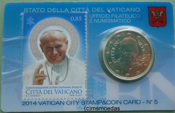 Vatikan 50 Euro-Cent Münze 2014 Stamp&Coincard No.5 mit Briefmarke