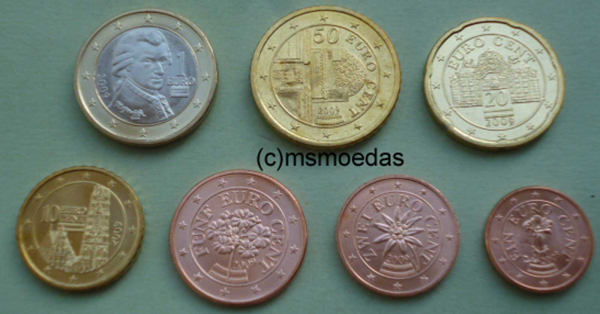 Oesterreich Euro KMS klein 2009 mit 1 Cent, 2 Cent, 5 Cent, 10 Cent, 20 Cent, 50 Cent, 1 Euro