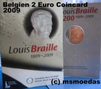 Belgien 2 Euro Coincard 2009 Louis Braille FDC