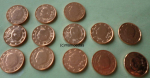 Belgien 13 x 5 Euro-Cent 1999,2003,2004,2005,2006,2010,2011,2012,2013,2014,2015,2016,2017