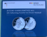 Deutschland 20 Euro Silber Sondermünze 2022 Annette von Droste-Hülshoff PP
