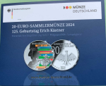 Deutschland 20 Euro Silber Sondermünze 2024 Erich Kästner PP